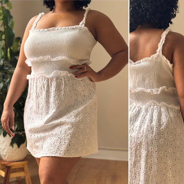 Kisuii Ivory Smocked Eyelet Dress, Large