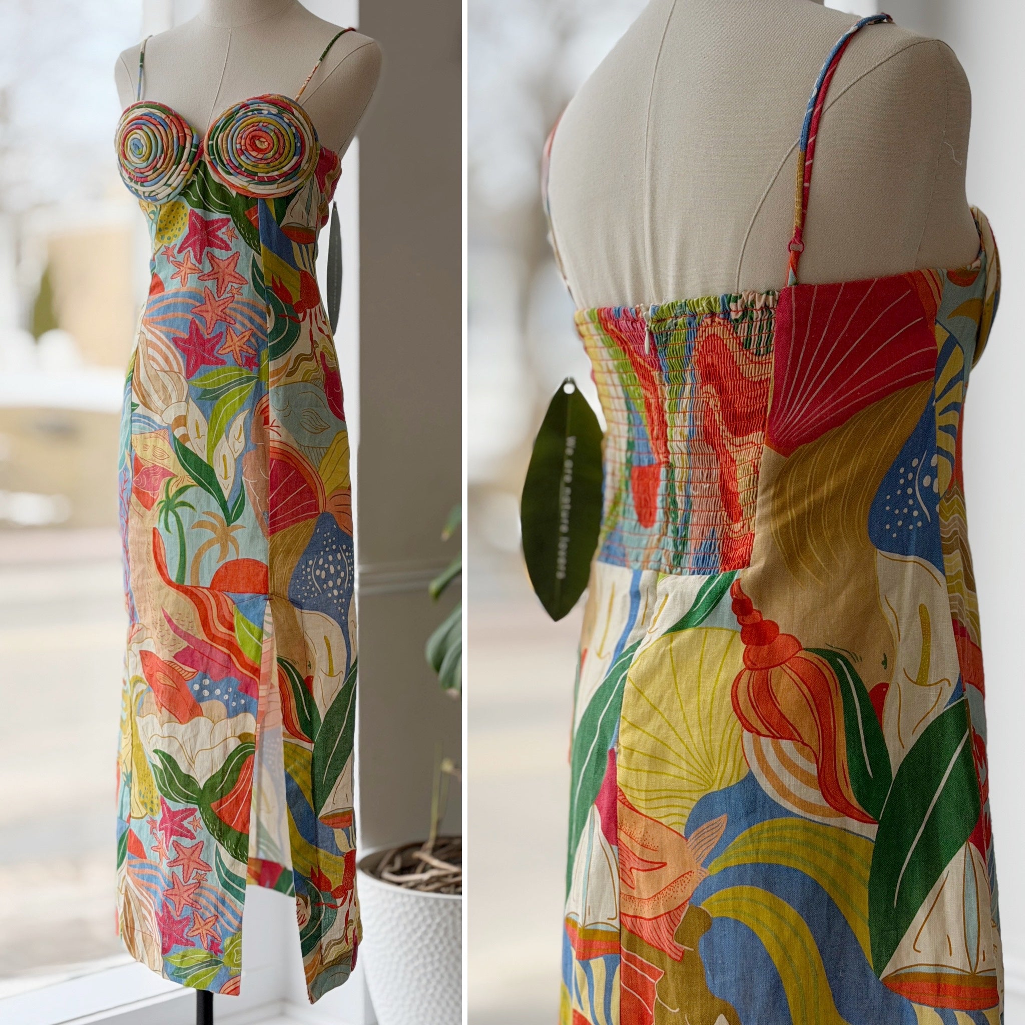 Farm Rio NWT Twistes Cups Midi Linen Dress in Ocean View, Medium ...