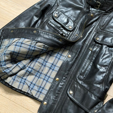 Belstaff Black Leather Motorcycle Jacket, Men's Large