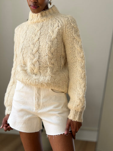Anine Bing AS IS Cream Mock Neck Cable Sweater, XSmall