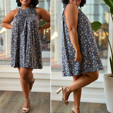 Doen Majorie Blue Floral Mini Dress, XLarge