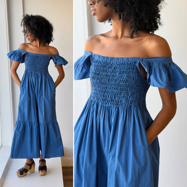 Sea NY Simona Smocked Blue Dress, XSmall