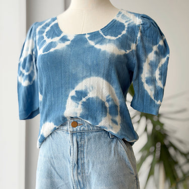 Curator Pointelle Blue Tie Dye Top, Medium