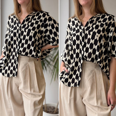 Dissh Hattie Black & Cream Vacation Shirt Blouse, 10 / Large