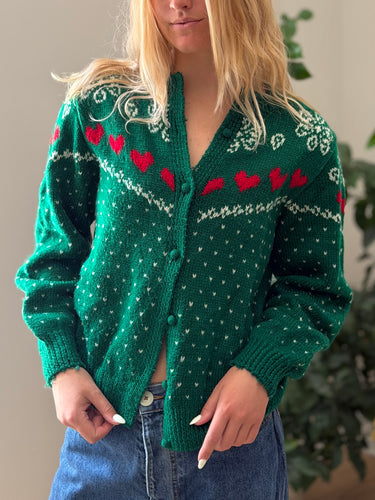 Hynhee Knits Vintage Hearts Cardigan, Fits Medium