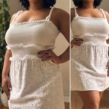 Kisuii Ivory Smocked Eyelet Dress, Large