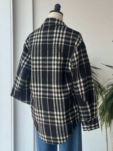 Reformation Giles Black & White Plaid Shirt Jacket, XSmall