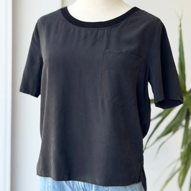 Cuyana Black Silk Boxy T-Shirt, Small
