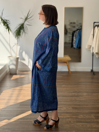 Gudrun Sjorden AS IS Blue Floral Dress - button loop undone, XLarge