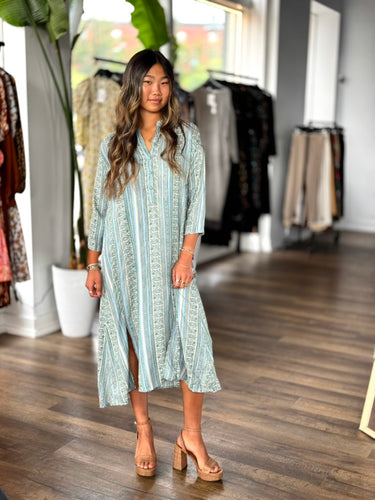 Natalie Martin Teal Paisley Print  Midi Dress, XS