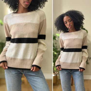 White & Warren Striped Cashmere Sweater, Medium