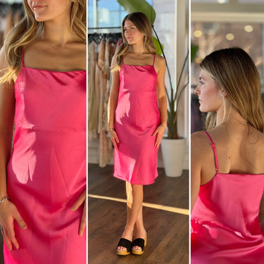 Apparis  Pink Satin Slip Dress, Small