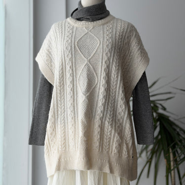 FatFace Cream Cable Knit Sweater Vest - as is, XLarge