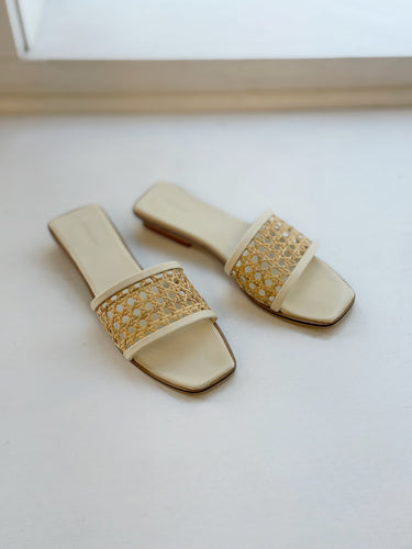 Bembien Cream Rattan Pia Slides, 40