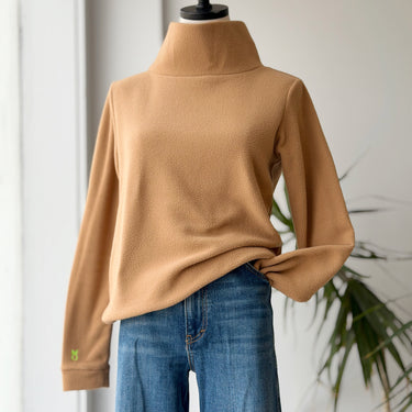 Dudley Stephens Camel Fleece Turtleneck, Small