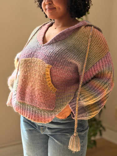 Love Shack Fancy Remington Knit Hoodie in Rainbow Ombre, XS/S