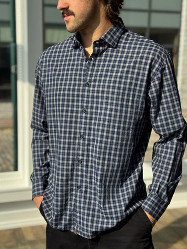 Billy Reid Blue Plaid Shirt, Men's XLarge