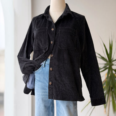 LL Bean Black Corduroy Button Up, Small Petite