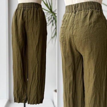 Quince Olive Linen Pull On Pants, Medium