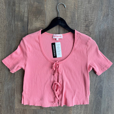 Lisa Say Gah Pink Tie Front Ribbed Top, Large