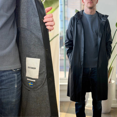 Stutterheim Black Long Rain Coat AS IS , Men's XSmall