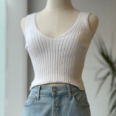 Madewell White Rib V-Neck Tank Top, Small
