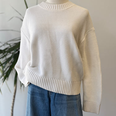 Everlane Ivory Cotton Knit Crewneck Sweater, Small