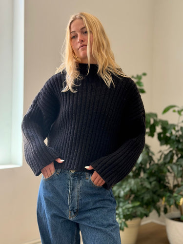 Babaa Black Ribbed Knit Turtleneck Sweater- AS IS, Free Size