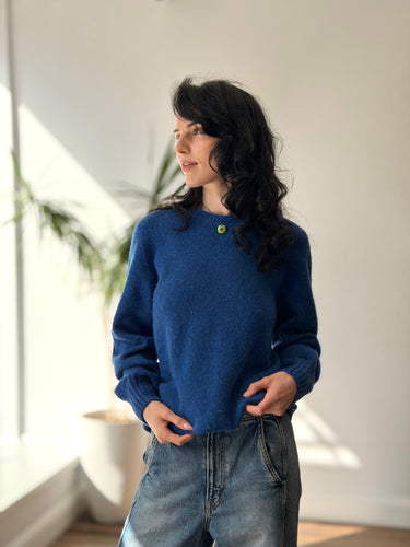 Kestin Brushed Shetland Wool Sweater in Cobalt, Medium