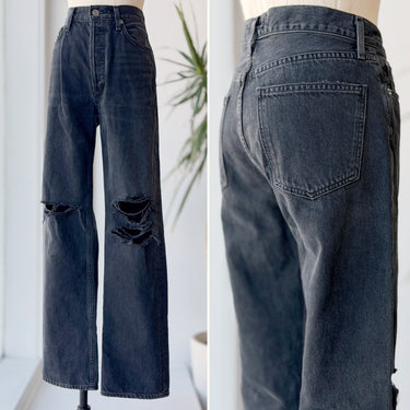 Agolde Lana Mid Rise Black Distressed Jeans, 28