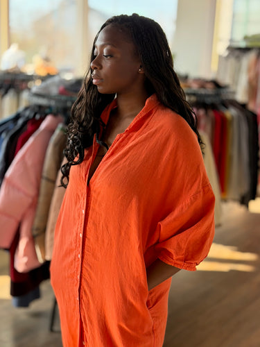 Ilana Kohn Orange Linen Button Up Dress, Medium