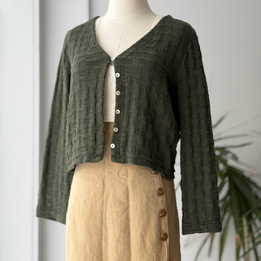 Madewell Green Cotton Checkered Knit Cardigan, Medium