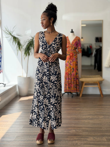 Faherty NWT Siena Midi Dress in Navy Hawaiian Floral, Small