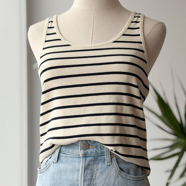 La Ligne NWT Cream & Navy Striped Tank Top, XLarge