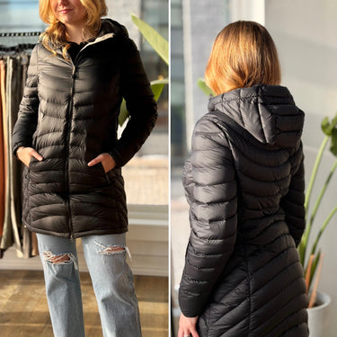 LL Bean Long Quilted Stowaway Jacket, Small