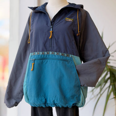 LL Bean Blue Color Block Insulated Anorak, Medium