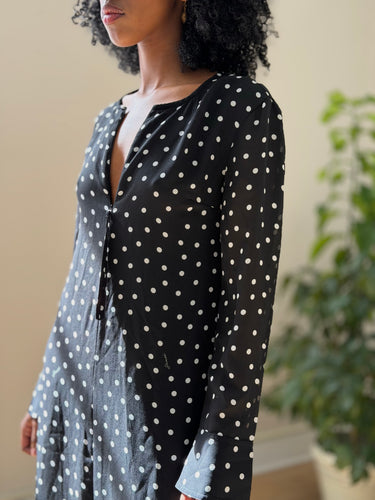 Ganni Polka Dot Long Sleeve Dress, 34