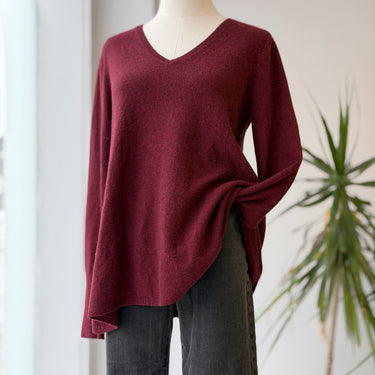 LL Bean Signature Burgundy 100% Cashmere V-Neck Sweater, Small