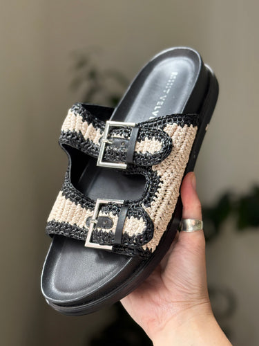 Mint Velvet B&W Raffia Slider Sandals, 40