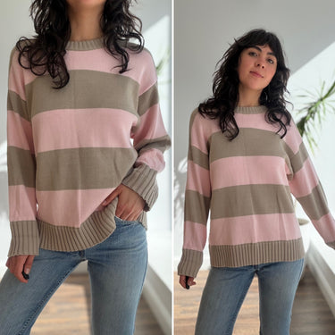 Donni. Pink and Brown Striped Sweater, Small