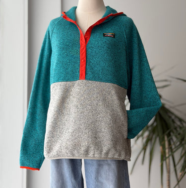 LL Bean Teal & Gray Better Sweater Hoodie, Medium