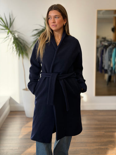 Reformation Navy Wrap Coat, Small