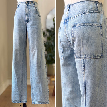 Tibi Acid Blue Double Button Straight Leg Jeans, 27