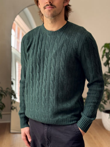 Polo Green Cable Knit Sweater, Men's Large