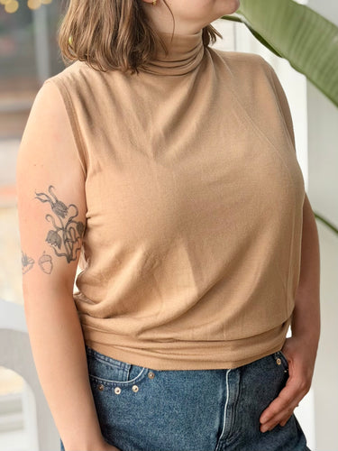 Bleusalt Oat Turtleneck Sleeveless Top, 4/XL