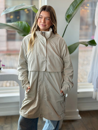 Lululemon Oatmilk Long Layered Rain Coat, 12