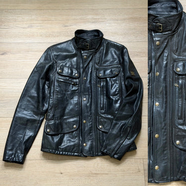 Belstaff Black Leather Motorcycle Jacket, Men's Large