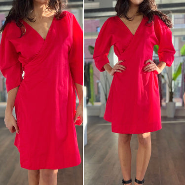Mara Hoffman Red Puff Sleeve Wrap Dress, Small