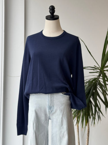 Uniqlo Navy 100% Wool Lightweight Crewneck Sweater, Large