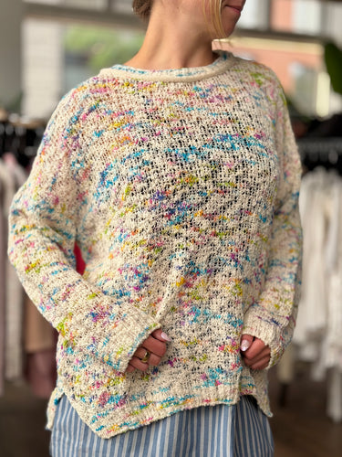 Free People NWT Ivory Rainbow Combo Sweater, Small